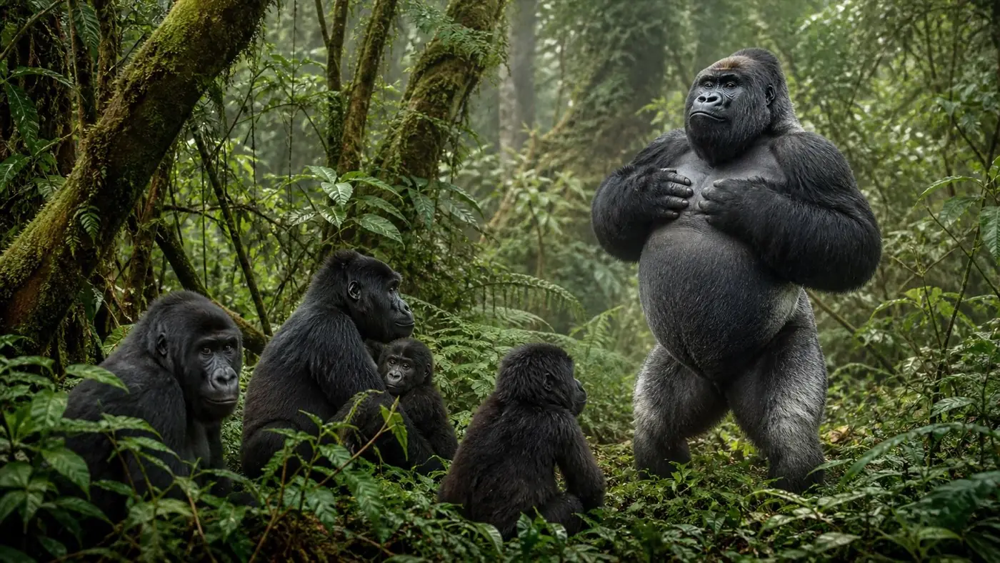 Silverback gorilla giving a restrained display