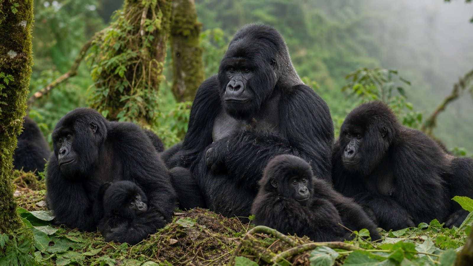 Gorilla social group in montane forest